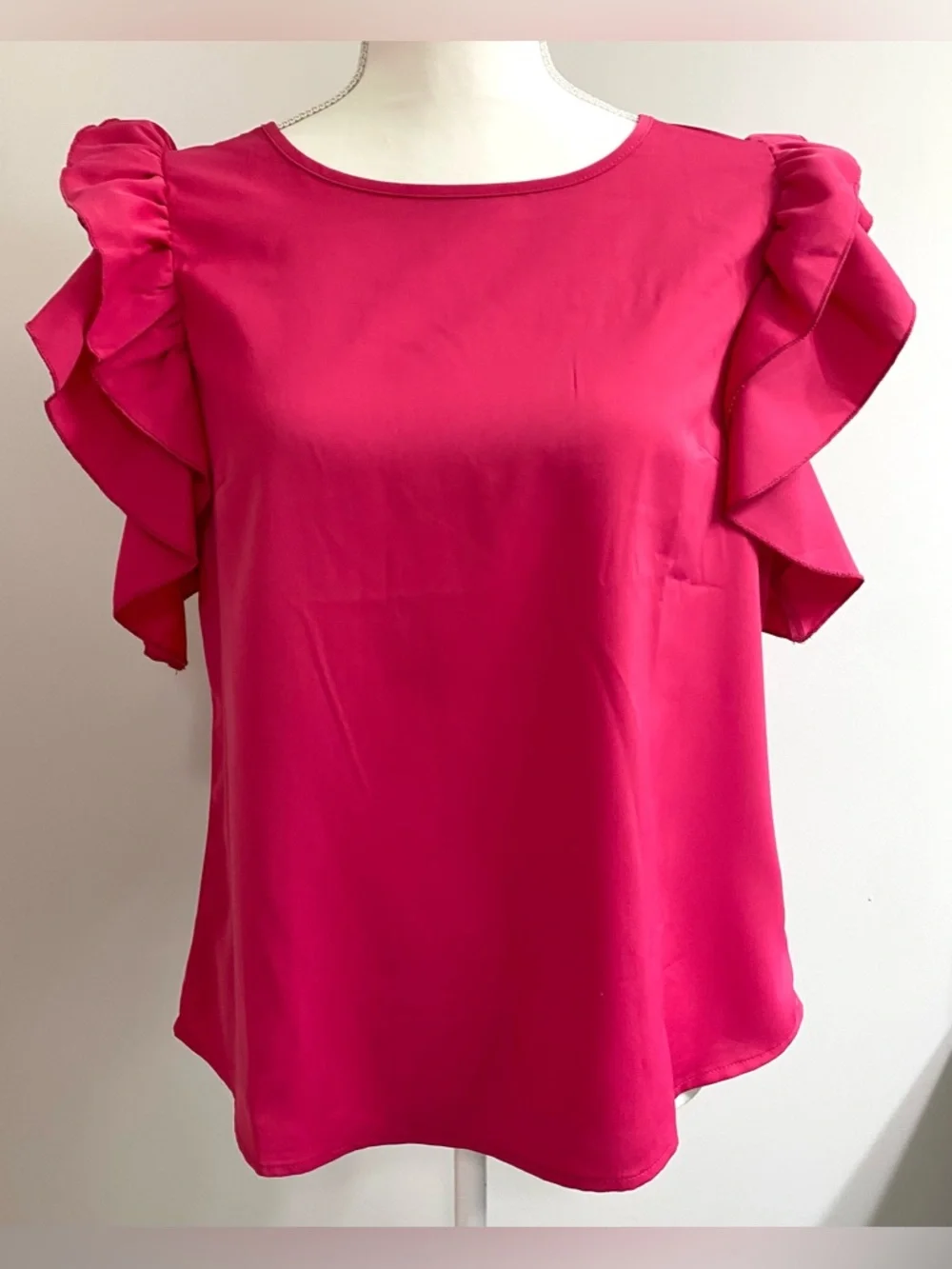 SHEIN Womens M Solid Pink Ruffle Sleeve Top Boho Summer Lightweight Preppy Fairy - Picture 15 of 16
